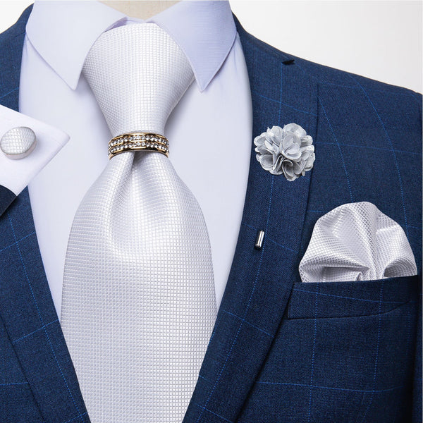 Camicia da uomo in raso di seta bianca con bottoni a maniche lunghe da uomo 2 pezzi (camicia+cravatta), 1, S