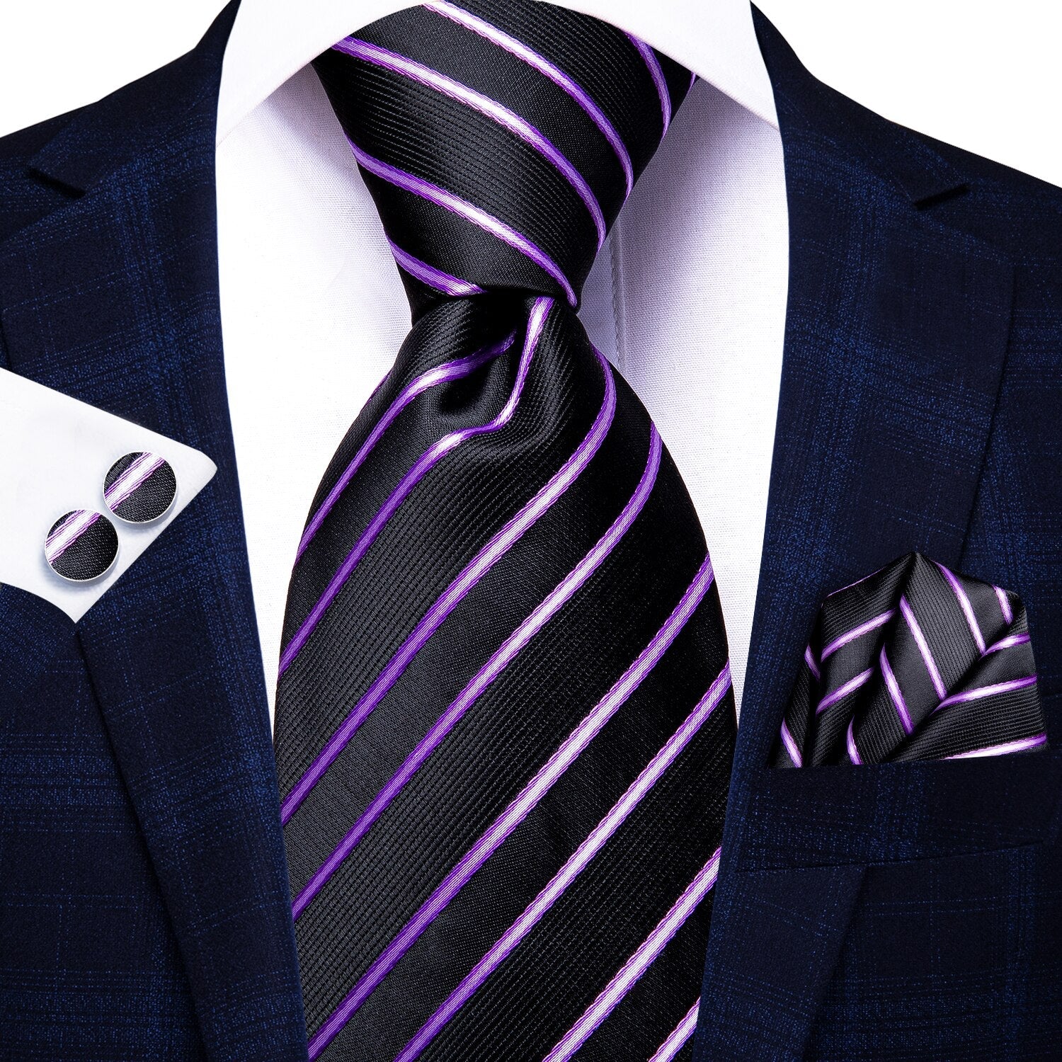 Cravatta Da Uomo DQT Color Viola, Fantasia A Quadri E Tinta Unita, Tessuta A Mano, Perfetta Per Matrimoni E Cerimonie