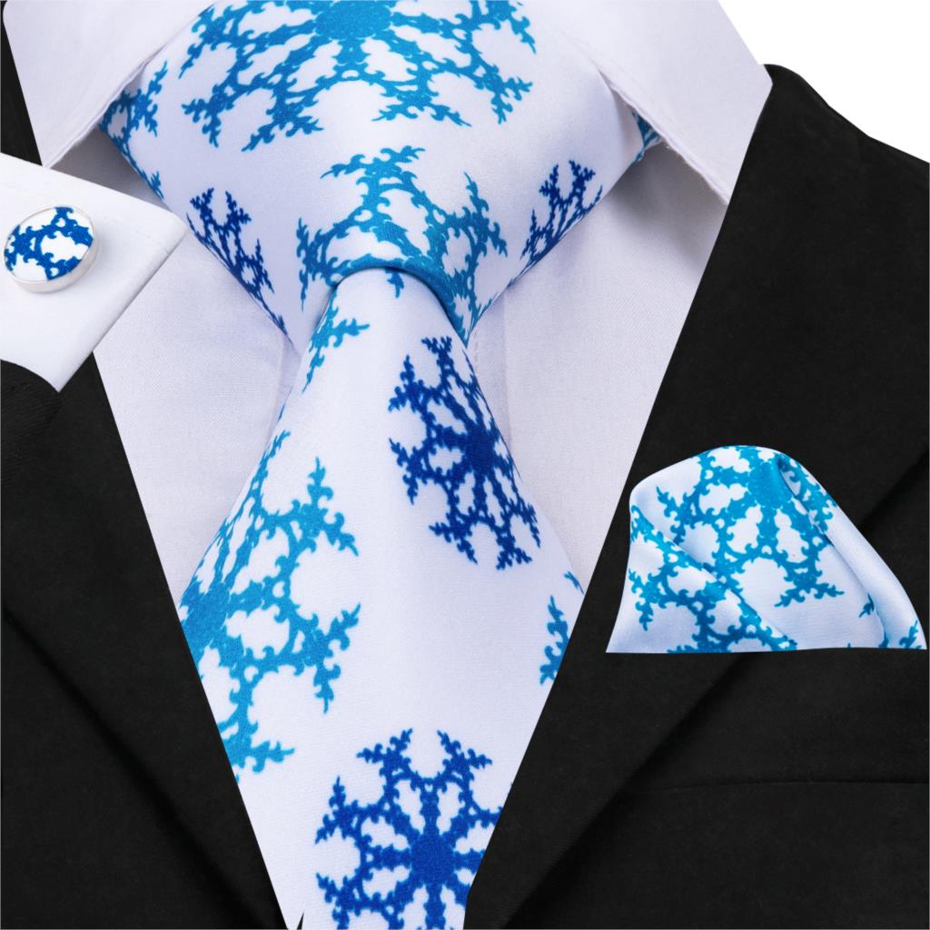 Cravatta Bianca con Fiocco di Neve Blu