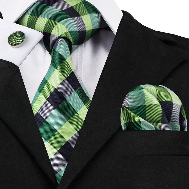 Cravatta a Scacchi Verde, Nera e Grigia