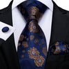Cravatta Blu scuro con Fiori Marroni