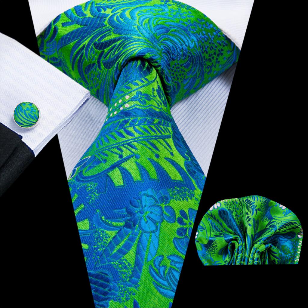 Cravatta Floreale Verde Chiaro e Blu