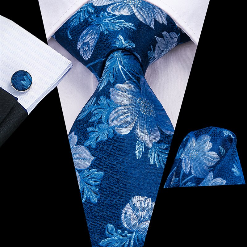 Cravatta Blu Oceano con Fiori Bianchi