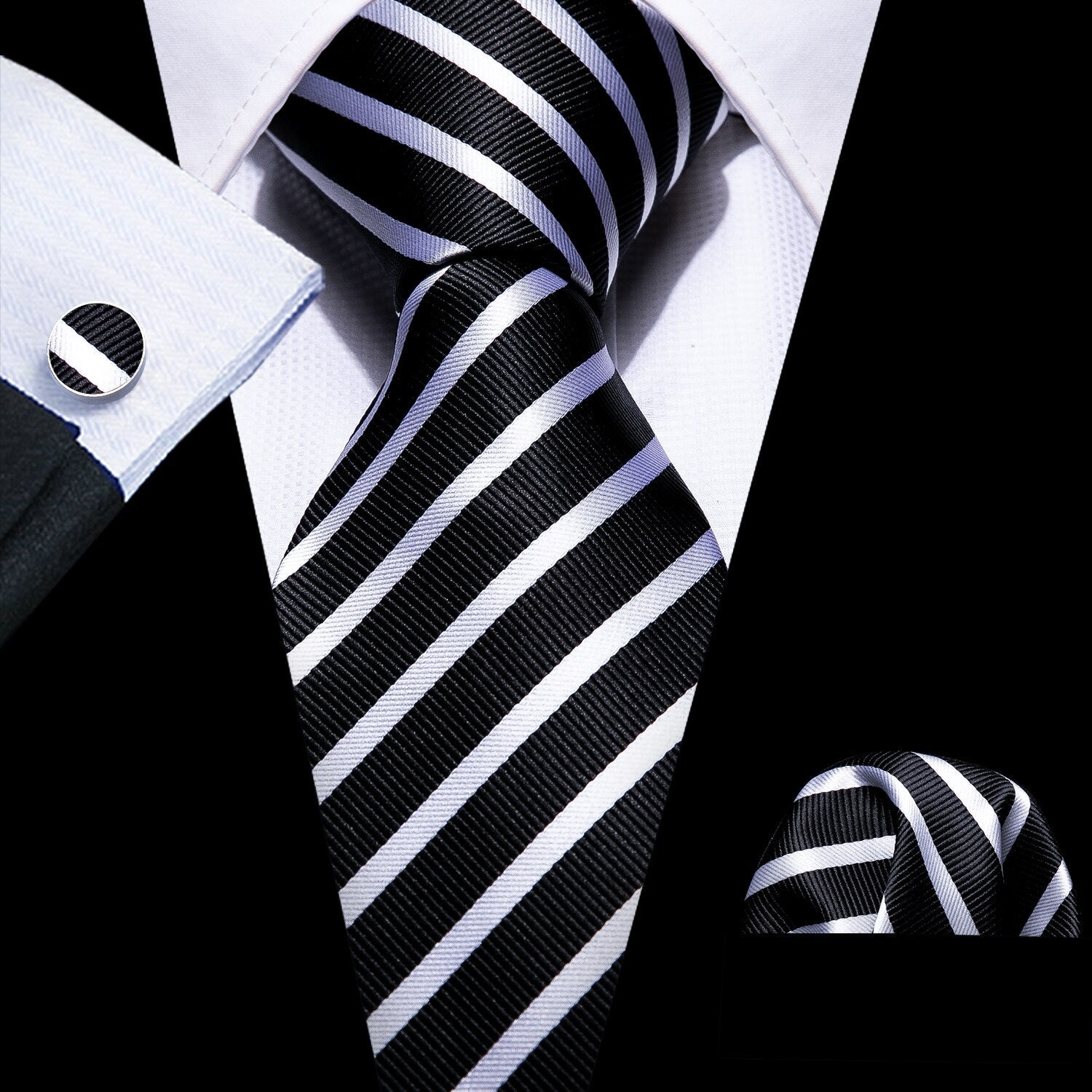 Cravatta slim nera uomo a pois bianchi e pochette abbinata completo fazzoletto - Avantgarde Accessori Cravatta slim nera uomo a pois bianchi e pochette abbinata completo fazzoletto - Avantgarde Accessori
