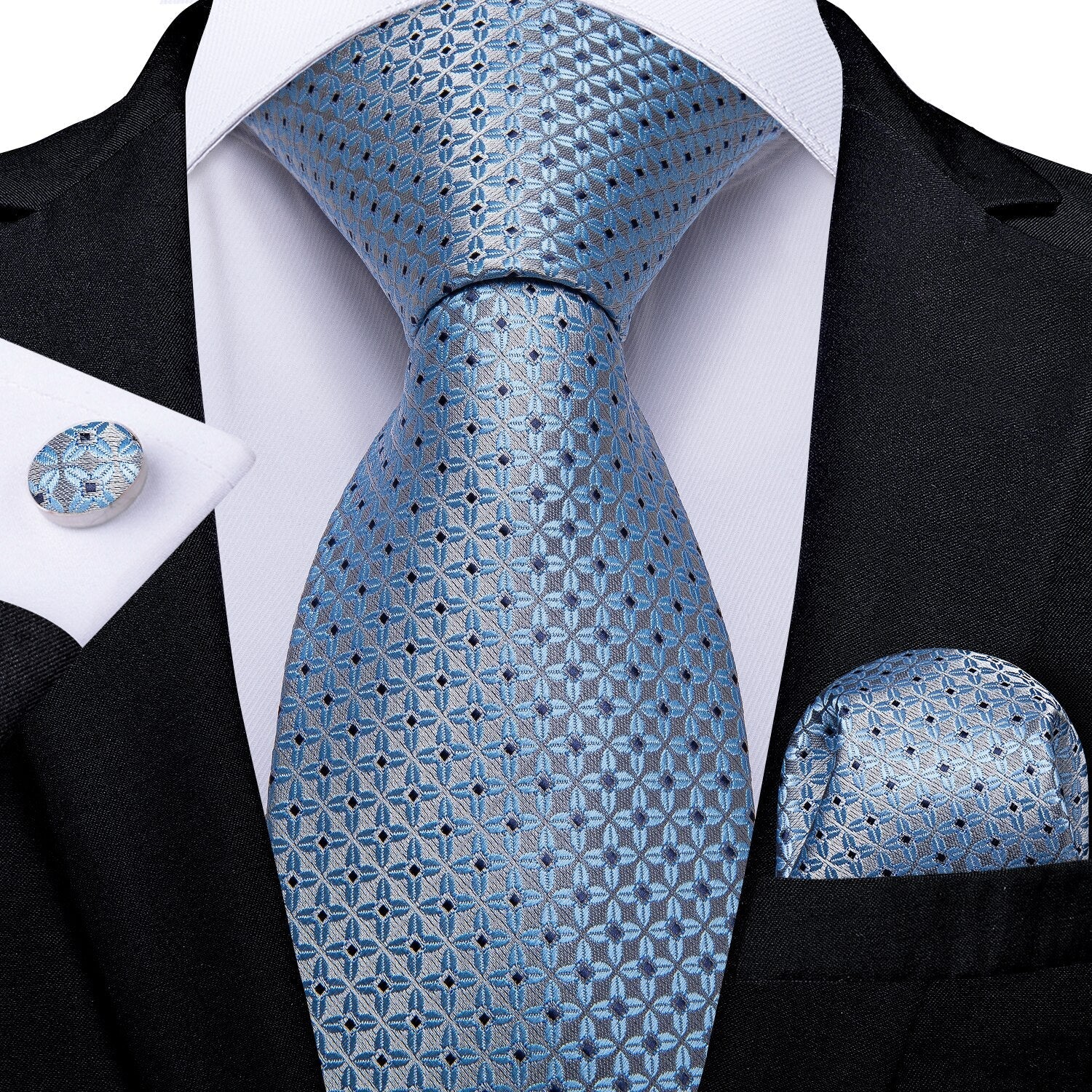 Cravatta d'Argento Piastrella Blu-Grigia