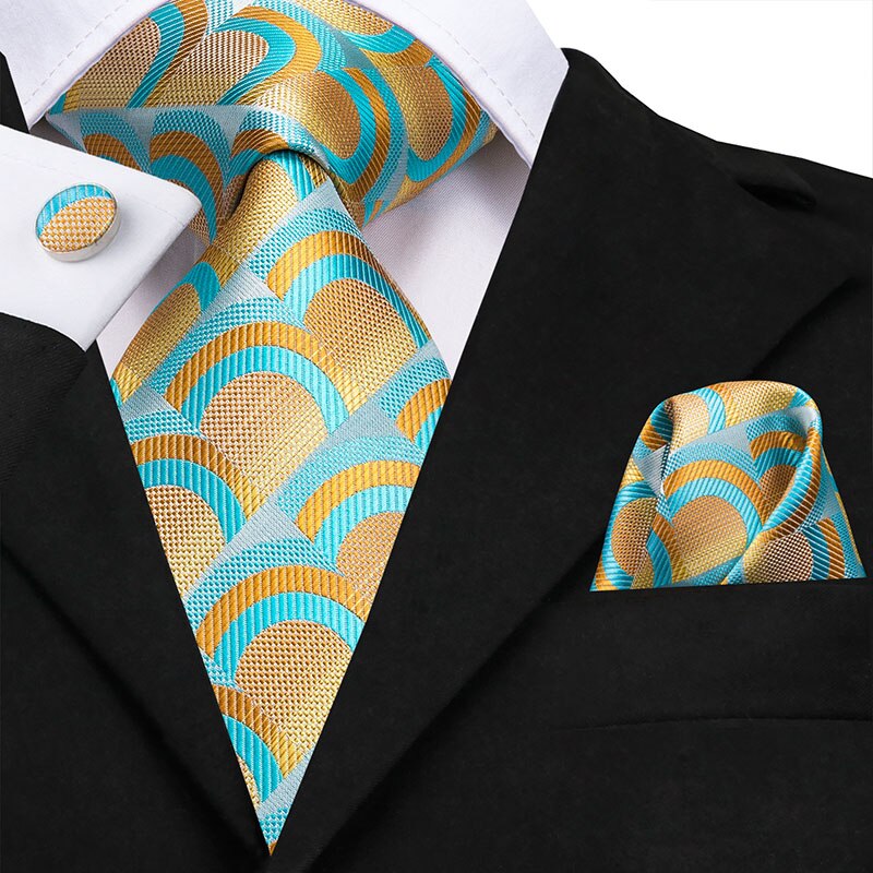 Cravatta Blu Turchese con Motivo Giallo